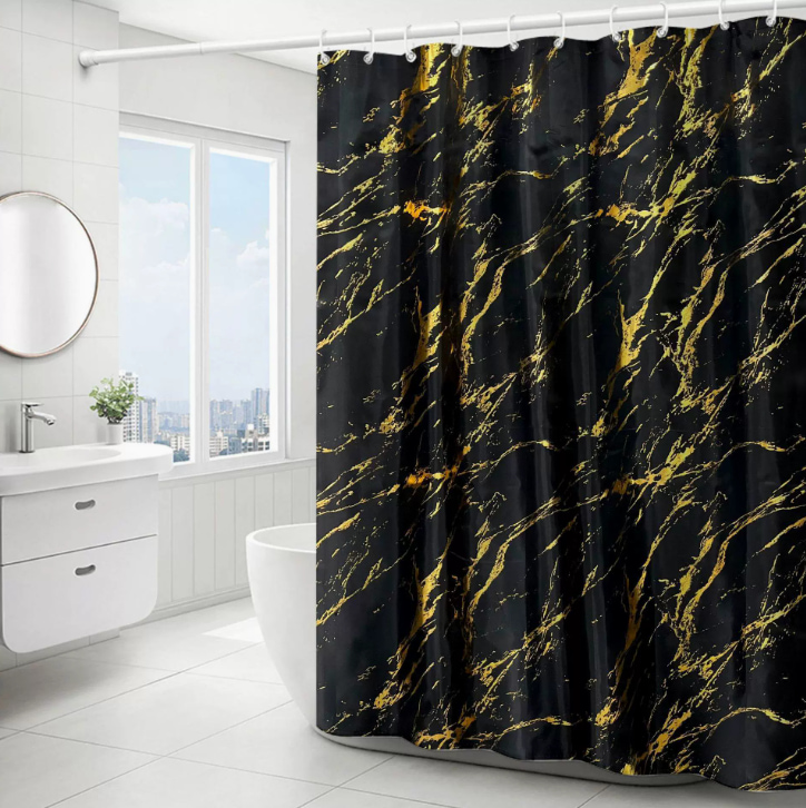 polyester silver printing shower curtains and polyester gold printing shower curtains